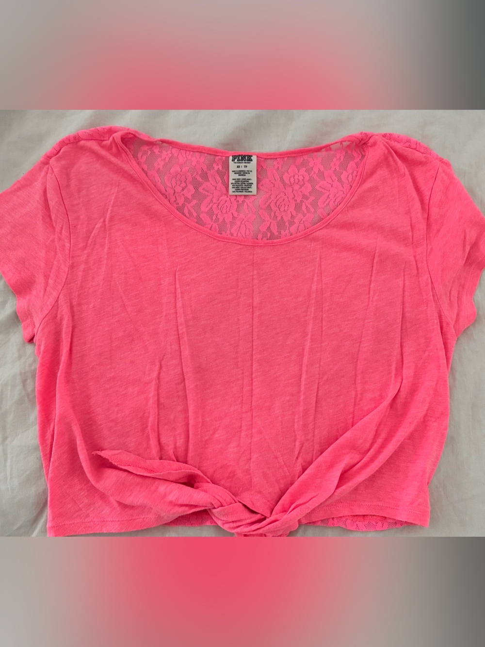 PINK Victoria's Secret Neon Pink Lace Back Tee